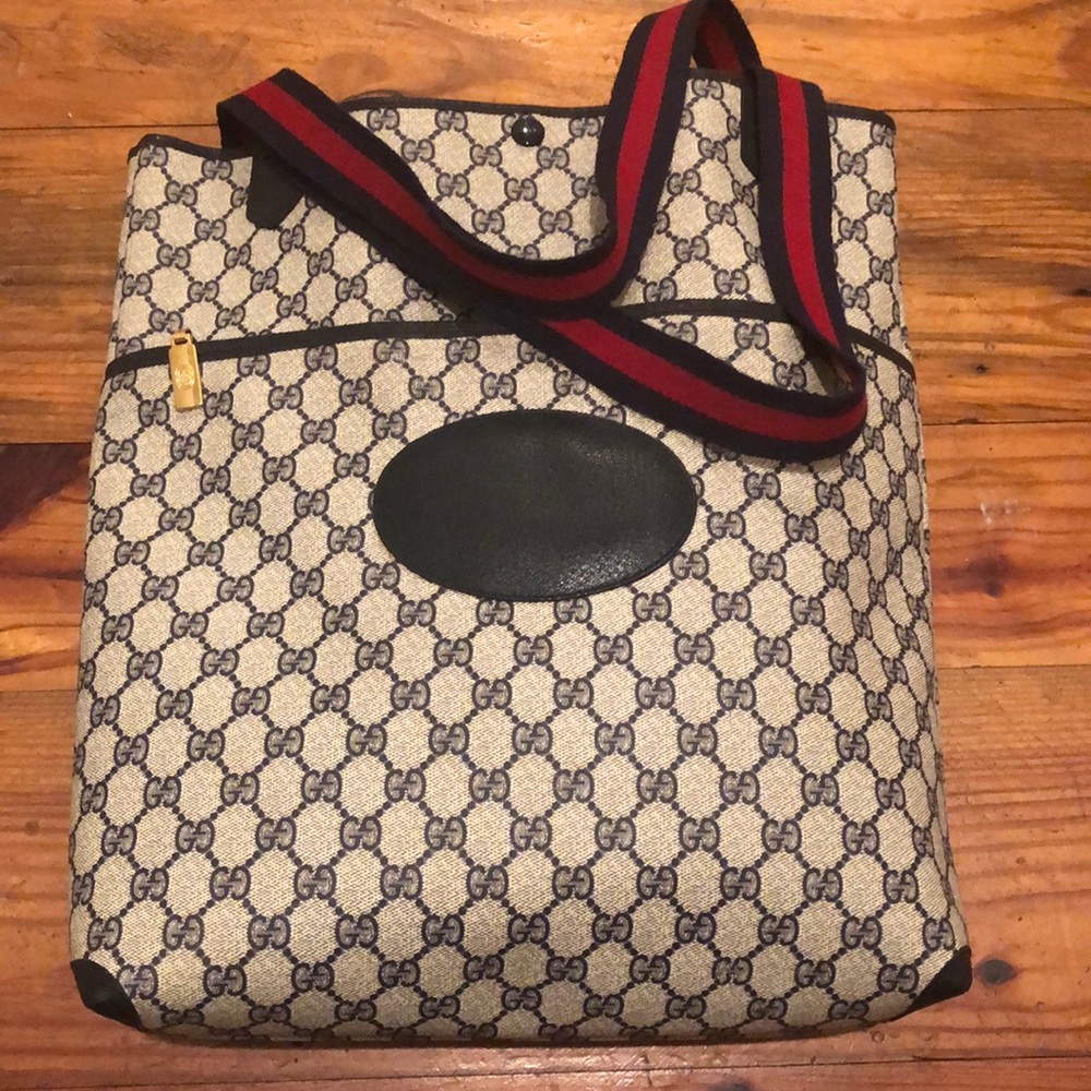 Gucci leather trimmed vintage tote